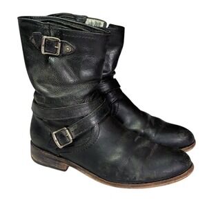 FRYE Veronica Boots Womens Size 8B Strappy Black Leather Biker Boho Bohemian Alt